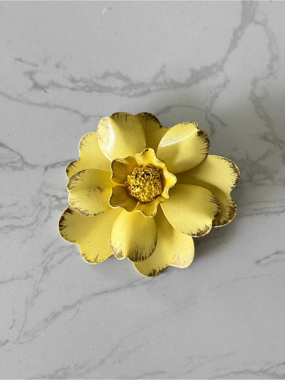 Vintage enamel and metal pin, yellow flower